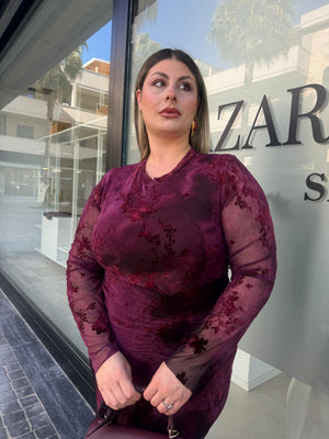 Abito drappeggiato con fiori in velluto Curvy