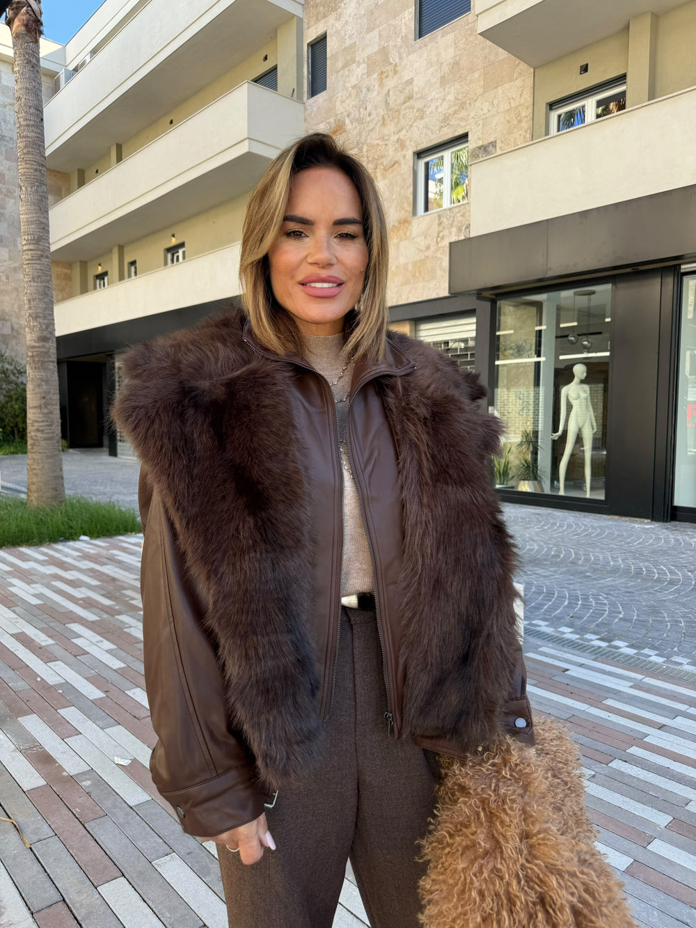 Bomber ecopelle con pelliccia by Lumina
