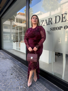 Abito drappeggiato con fiori in velluto Curvy