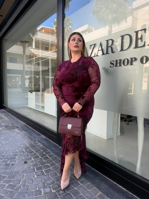 Abito drappeggiato con fiori in velluto Curvy