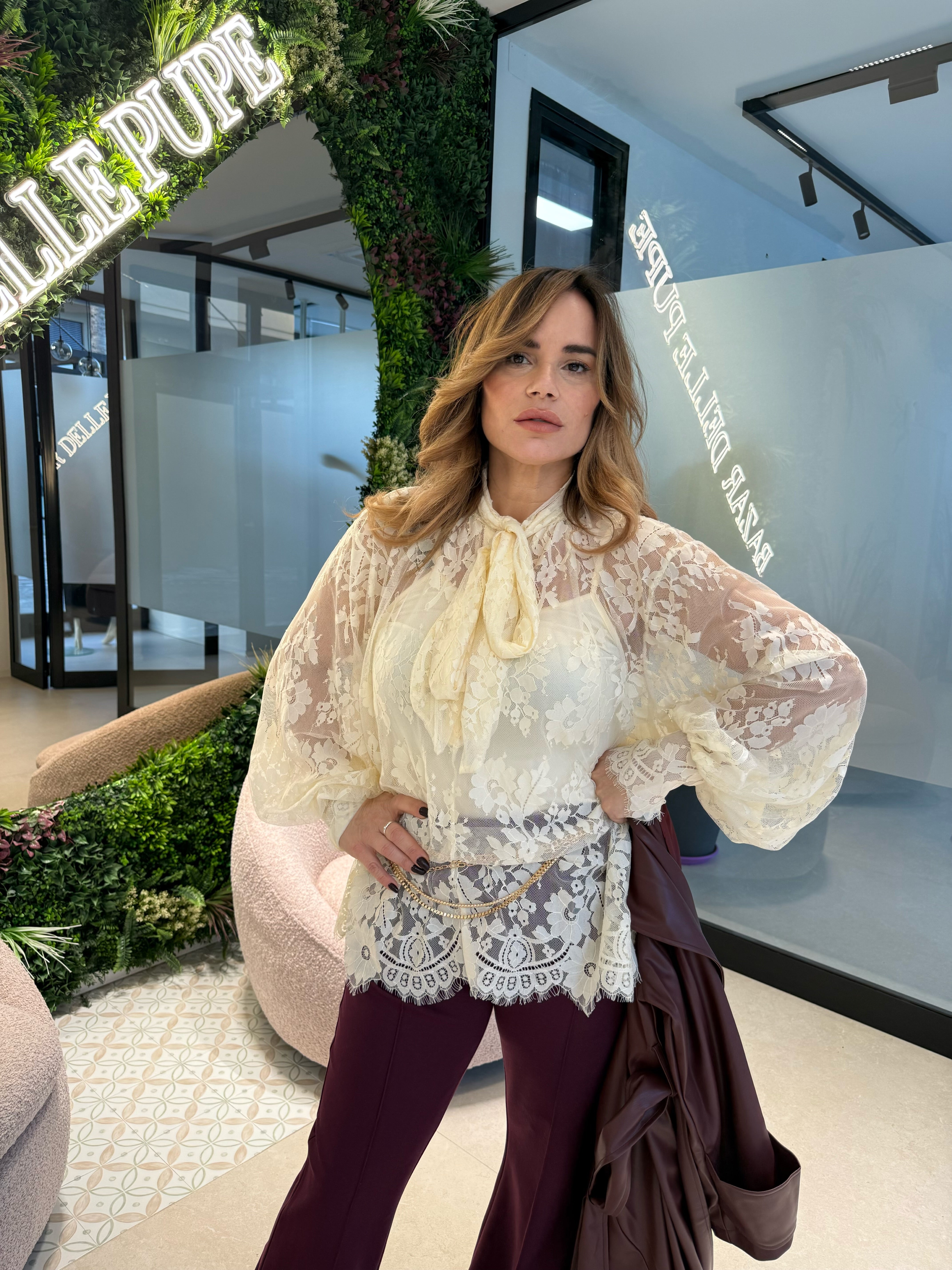 Maxi camicia merletto con fiocco