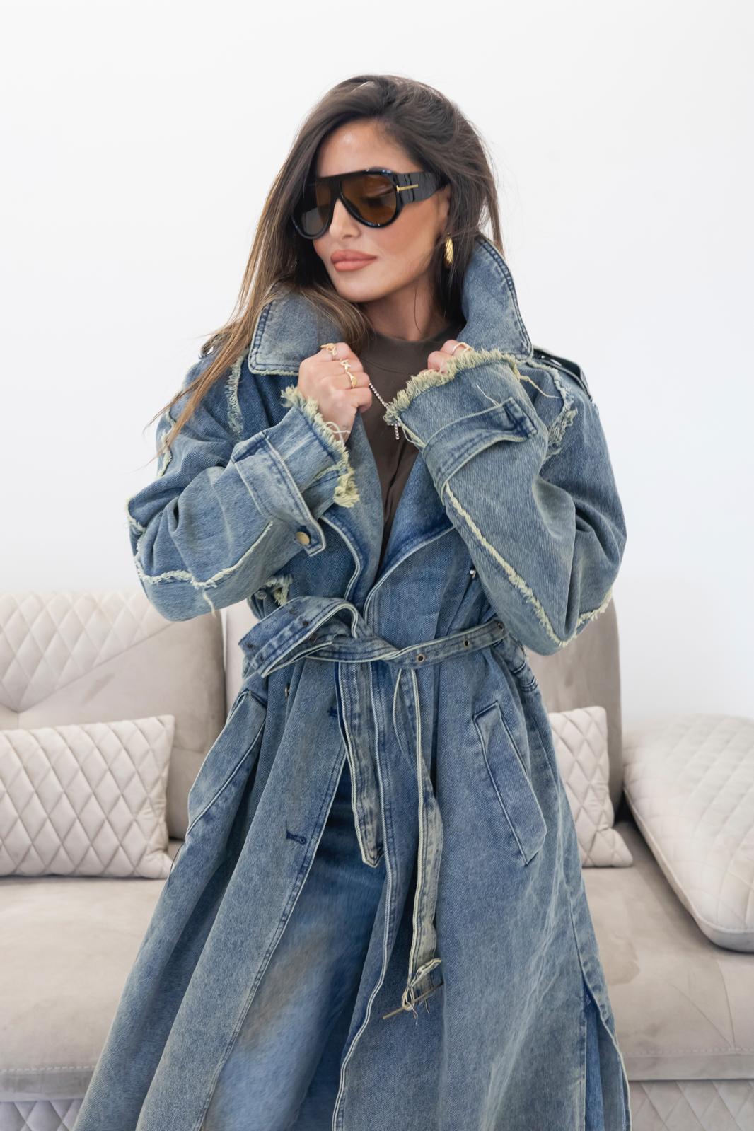 Trench denim sabbiato