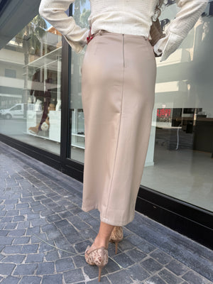 Gonna in ecopelle midi con cinturino