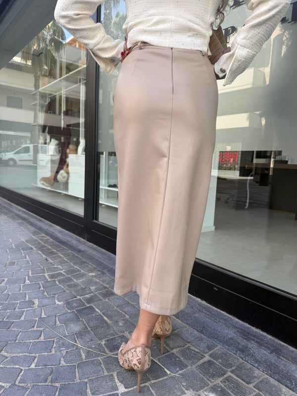 Gonna in ecopelle midi con cinturino