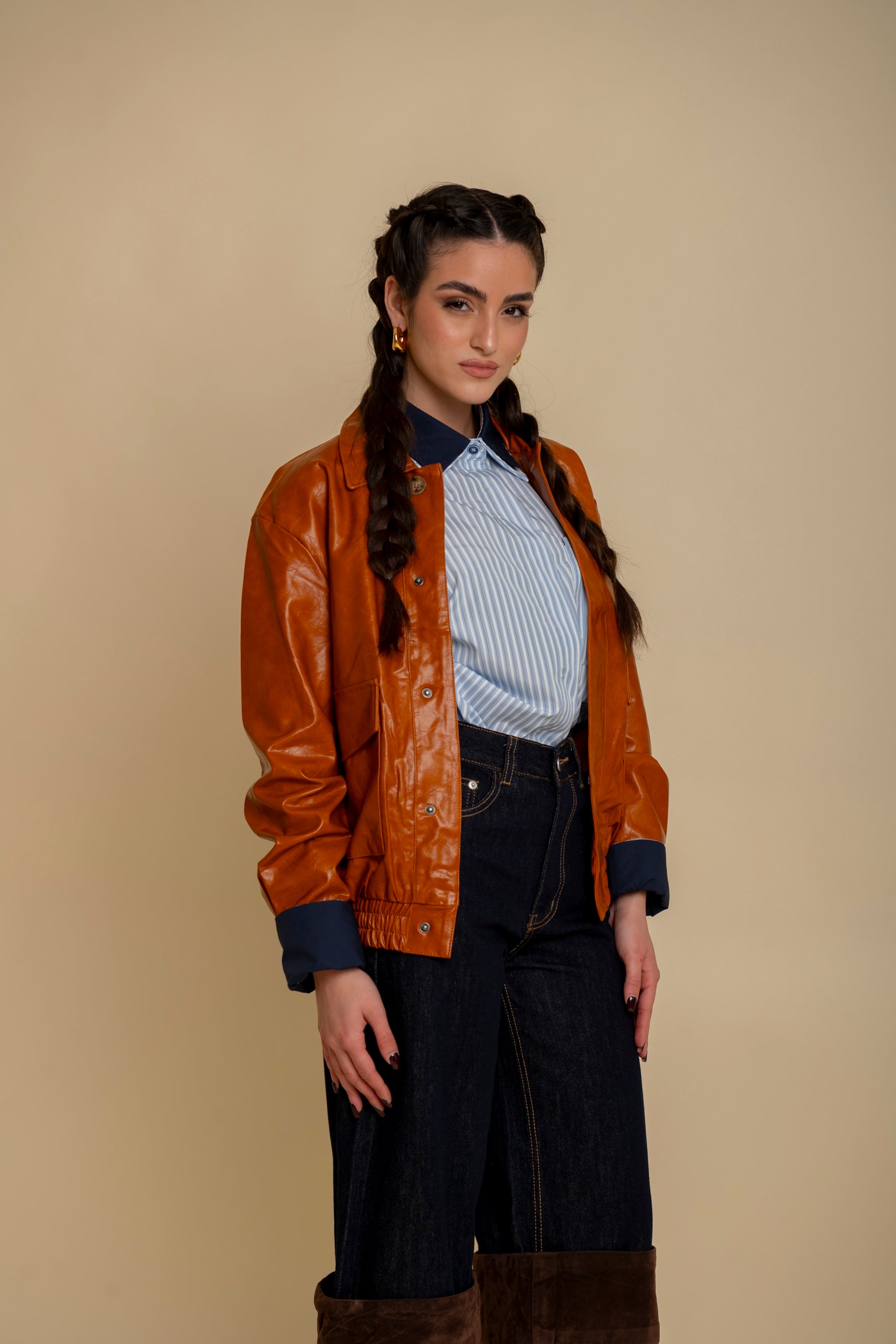 Bomber in ecopelle camel