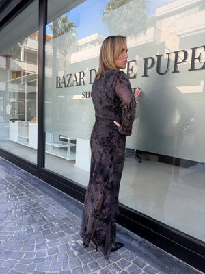 Abito drappeggiato con fiori in velluto Curvy