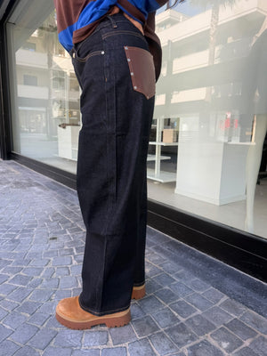 Jeans ballon scuro tasche in pelle curvy