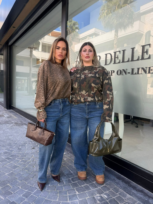 Jeans ballon chiaro tasca in pelle