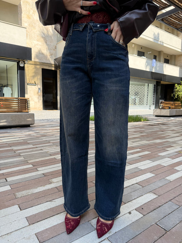 Jeans wide leg con risvolto