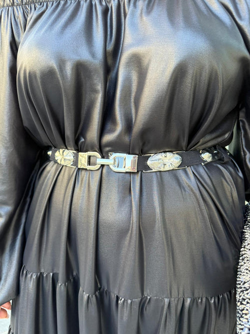 Cintura elastica con dettagli silver