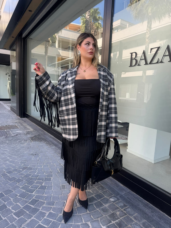 Giacca quadri con frange curvy