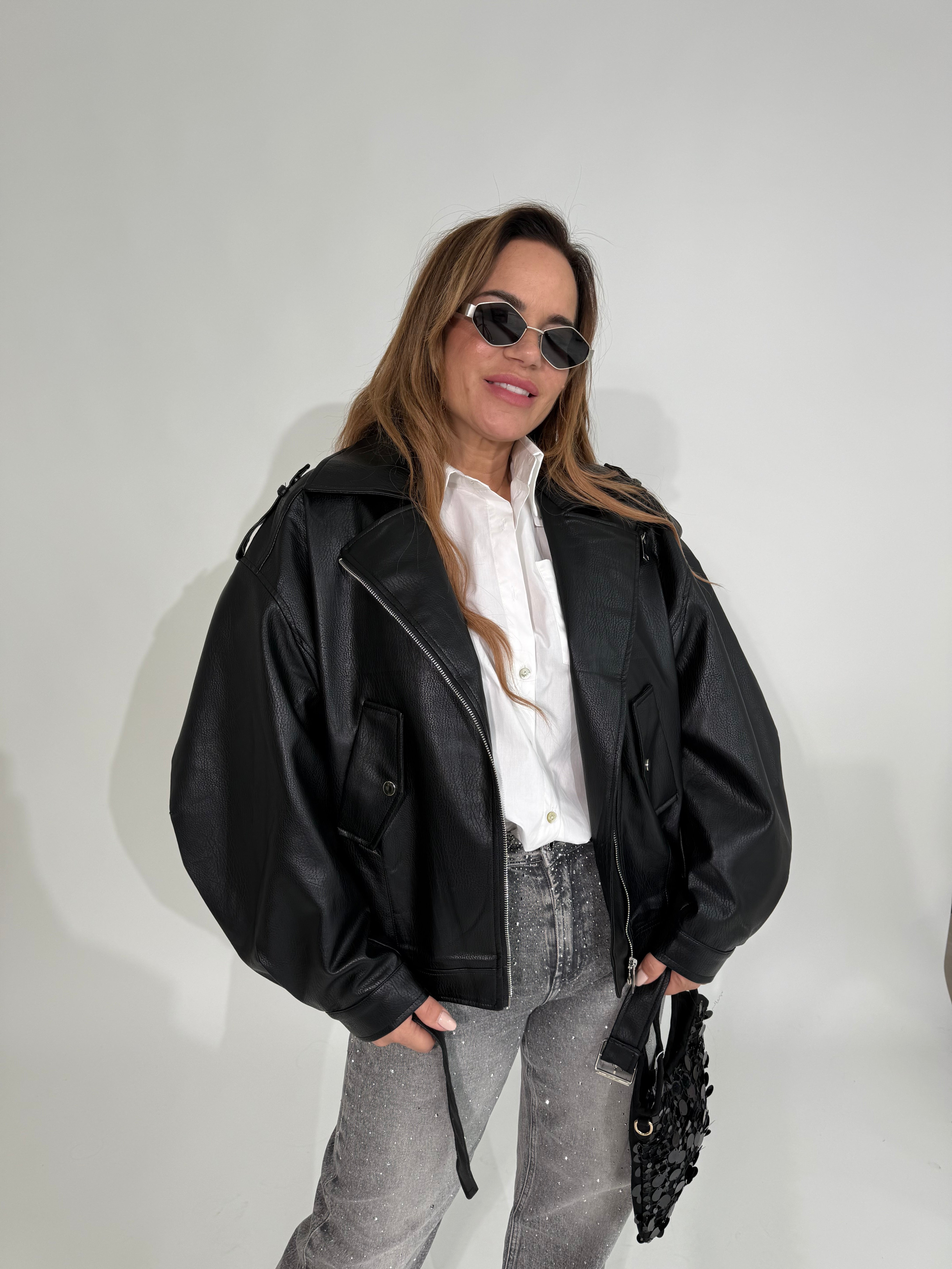 Biker oversize in pelle