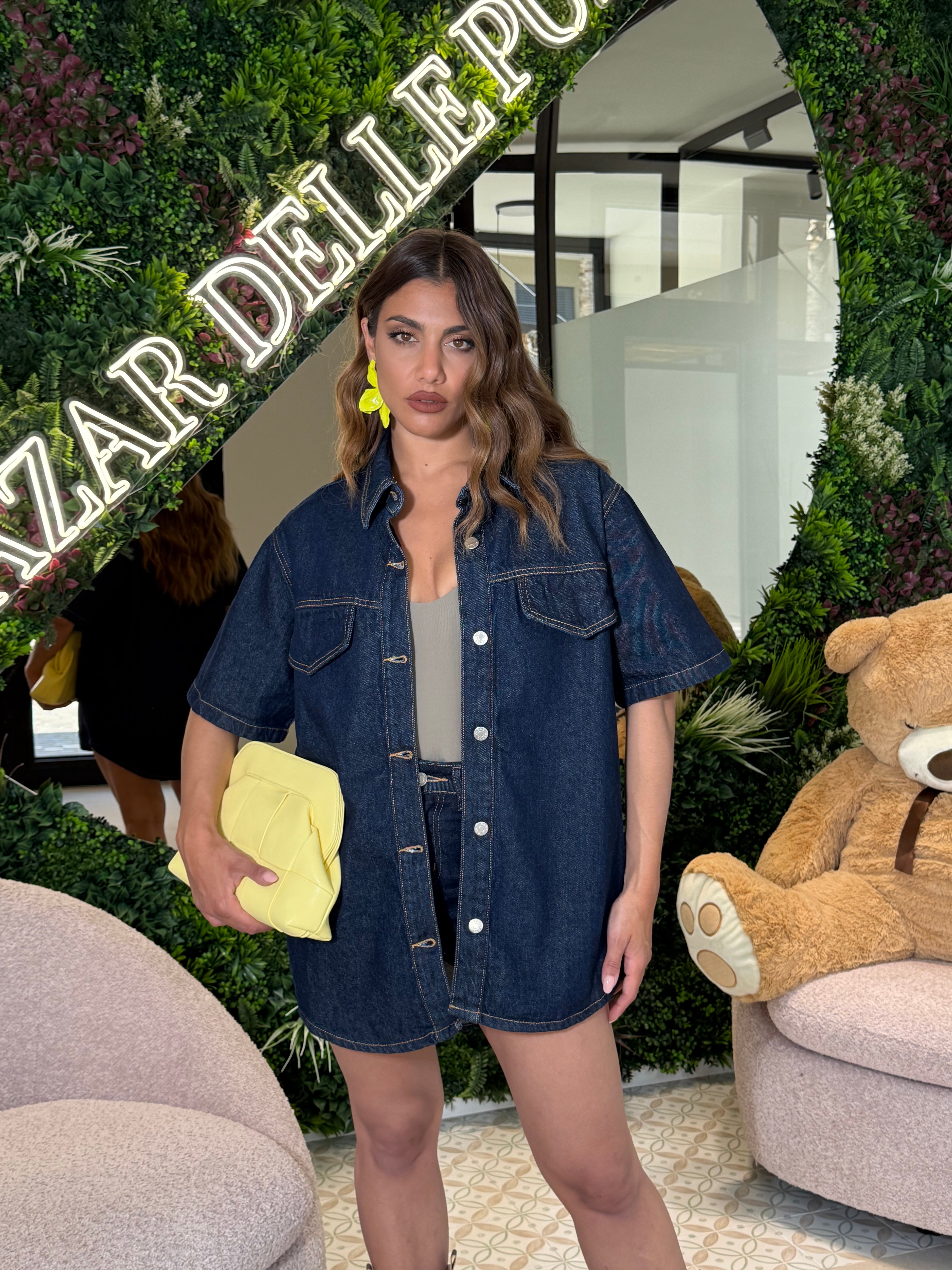 Camicia mezza manica denim scuro
