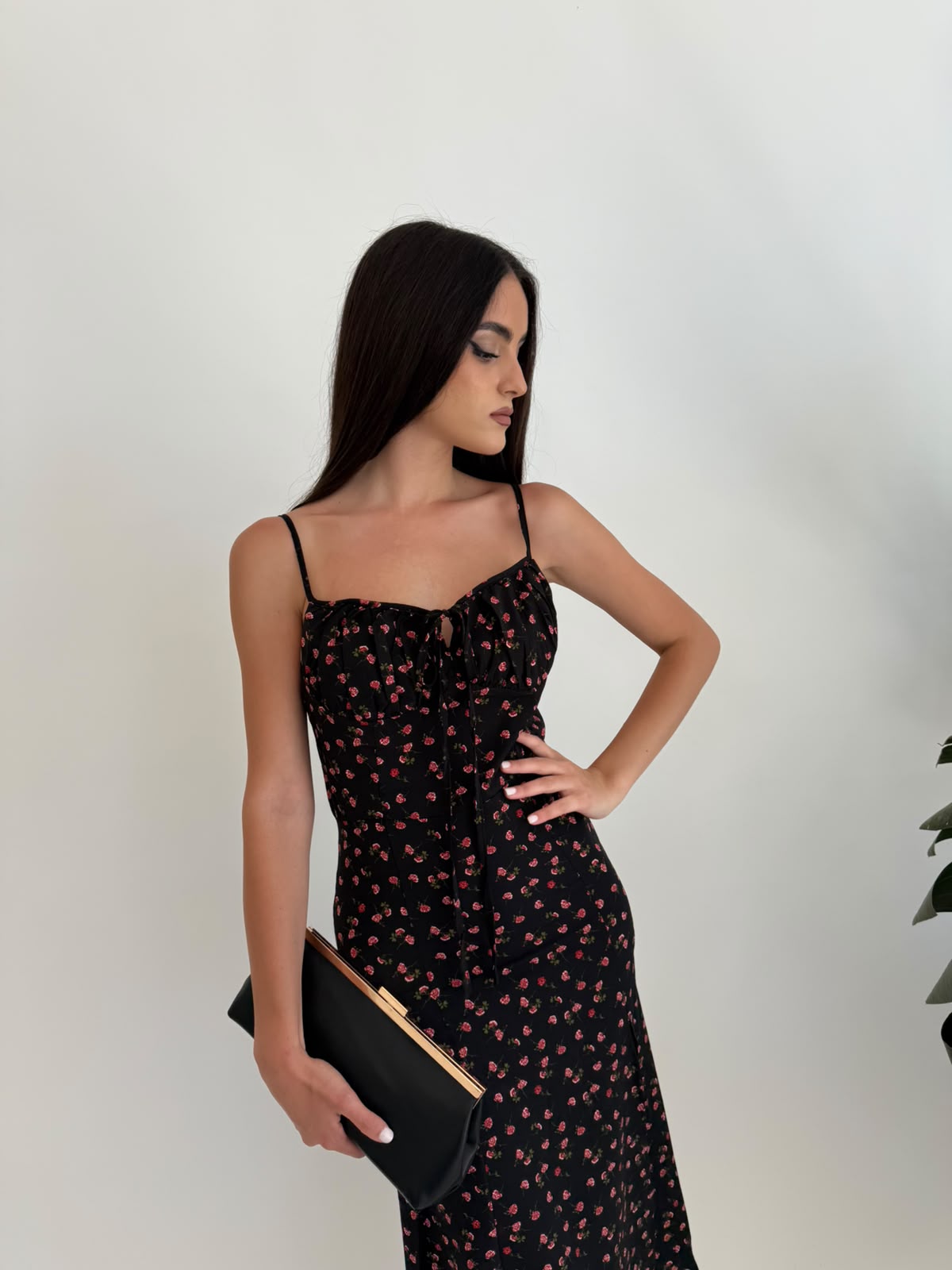 Abito midi floral nero