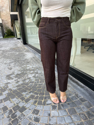 Jeans mom fit brown curvy