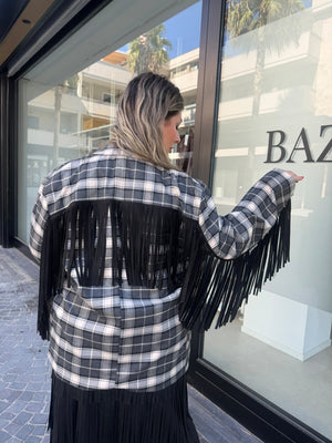 Giacca quadri con frange curvy