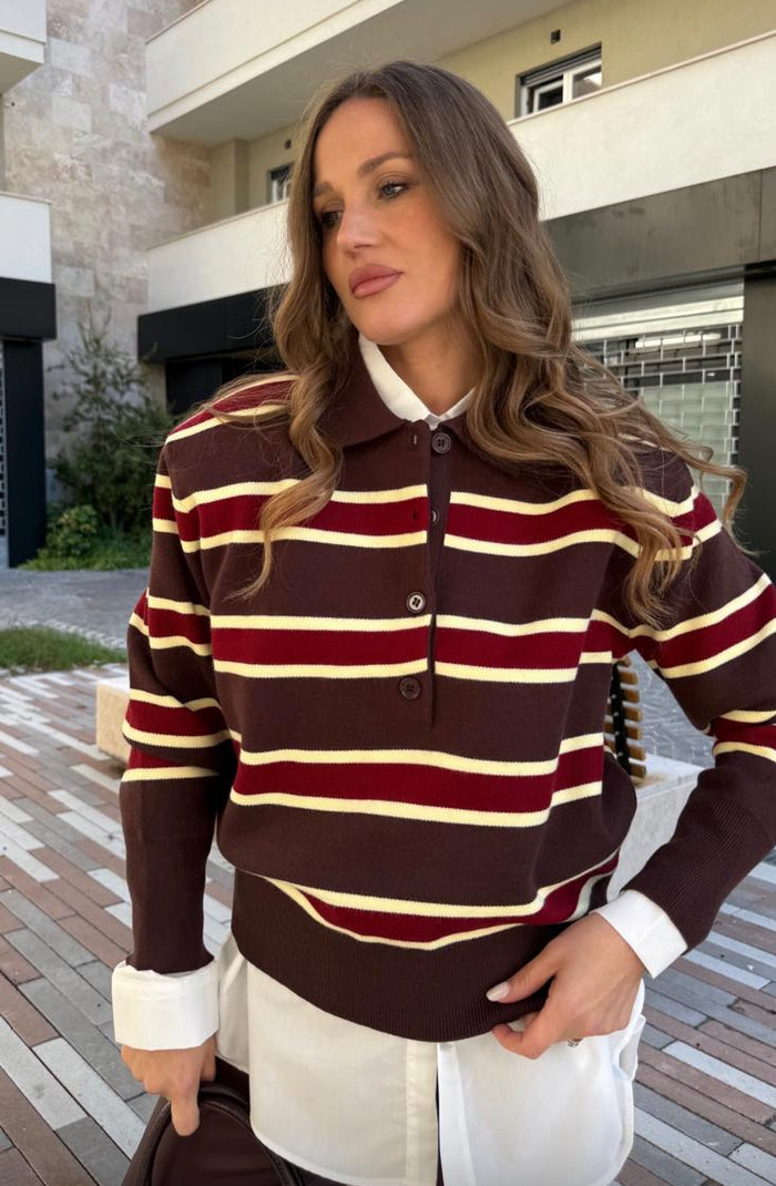 Polo lana rasata a righe