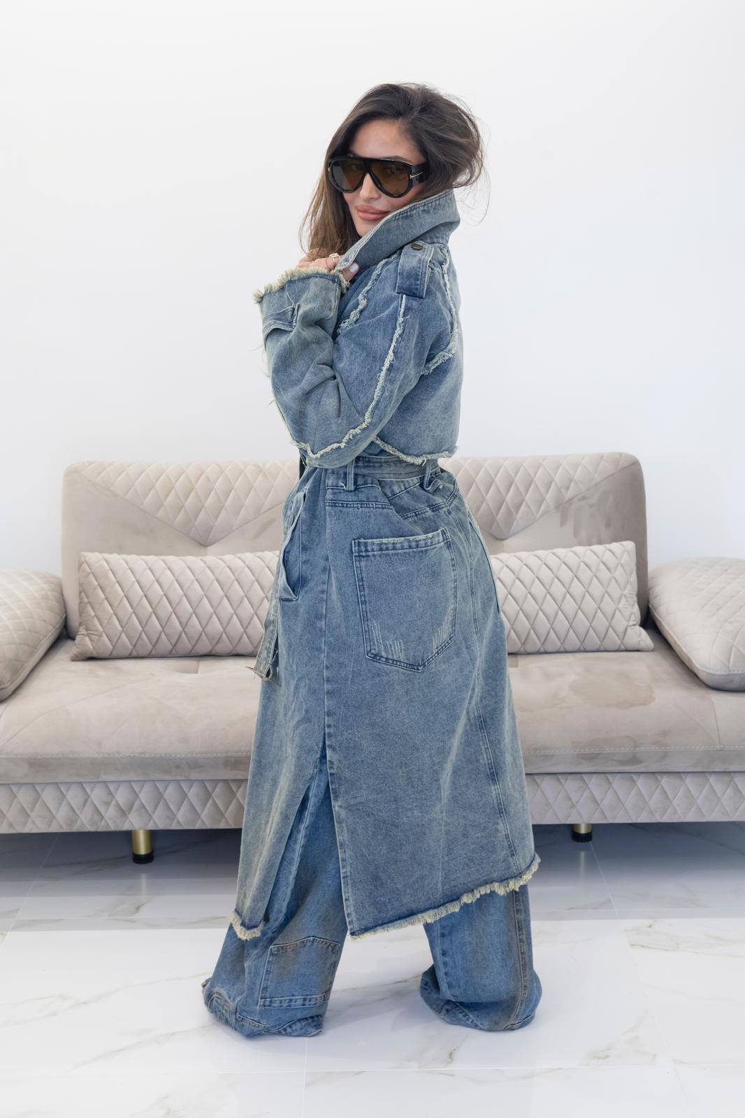 Trench denim sabbiato