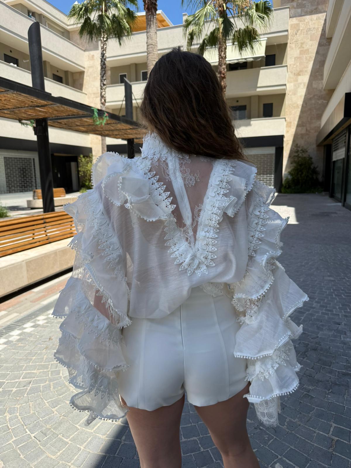 Casacca pizzo e rouches white