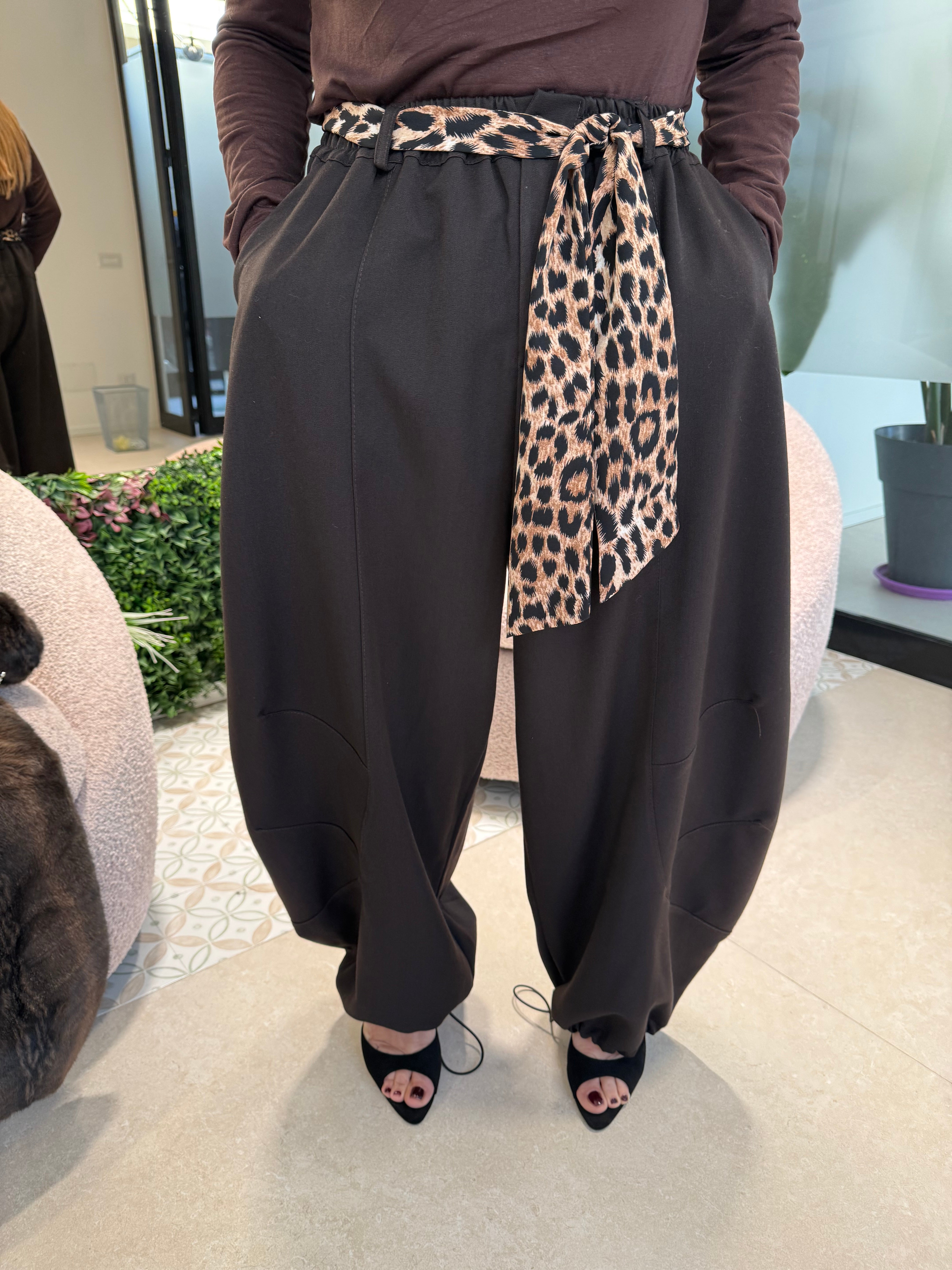 Pantalone ballon con laccio animalier curvy