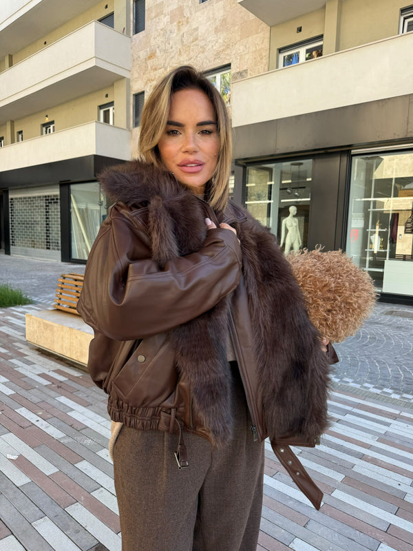 Bomber ecopelle con pelliccia by Lumina