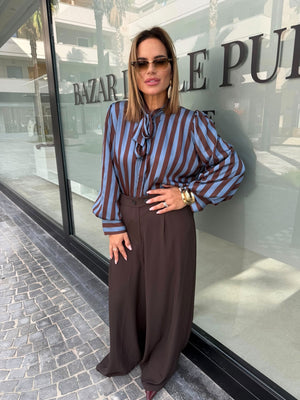 Camicia in raso a righe curvy