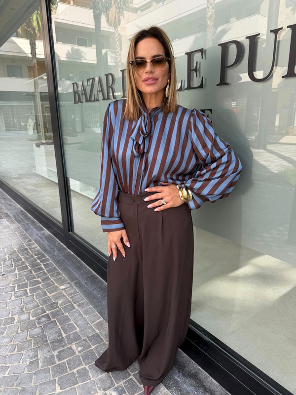 Camicia in raso a righe curvy