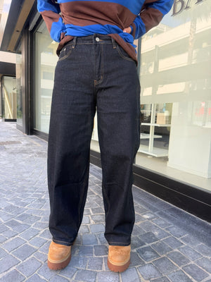 Jeans ballon scuro tasche in pelle curvy