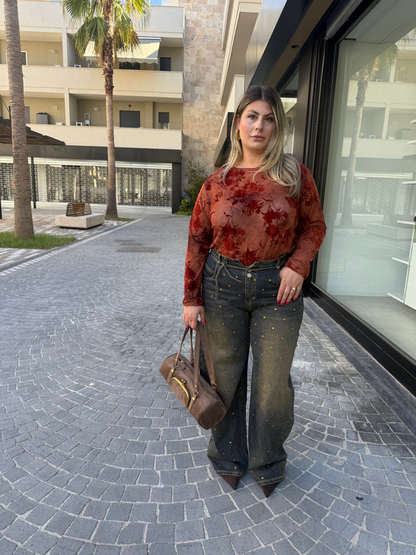 Body velato con ricami fiori curvy