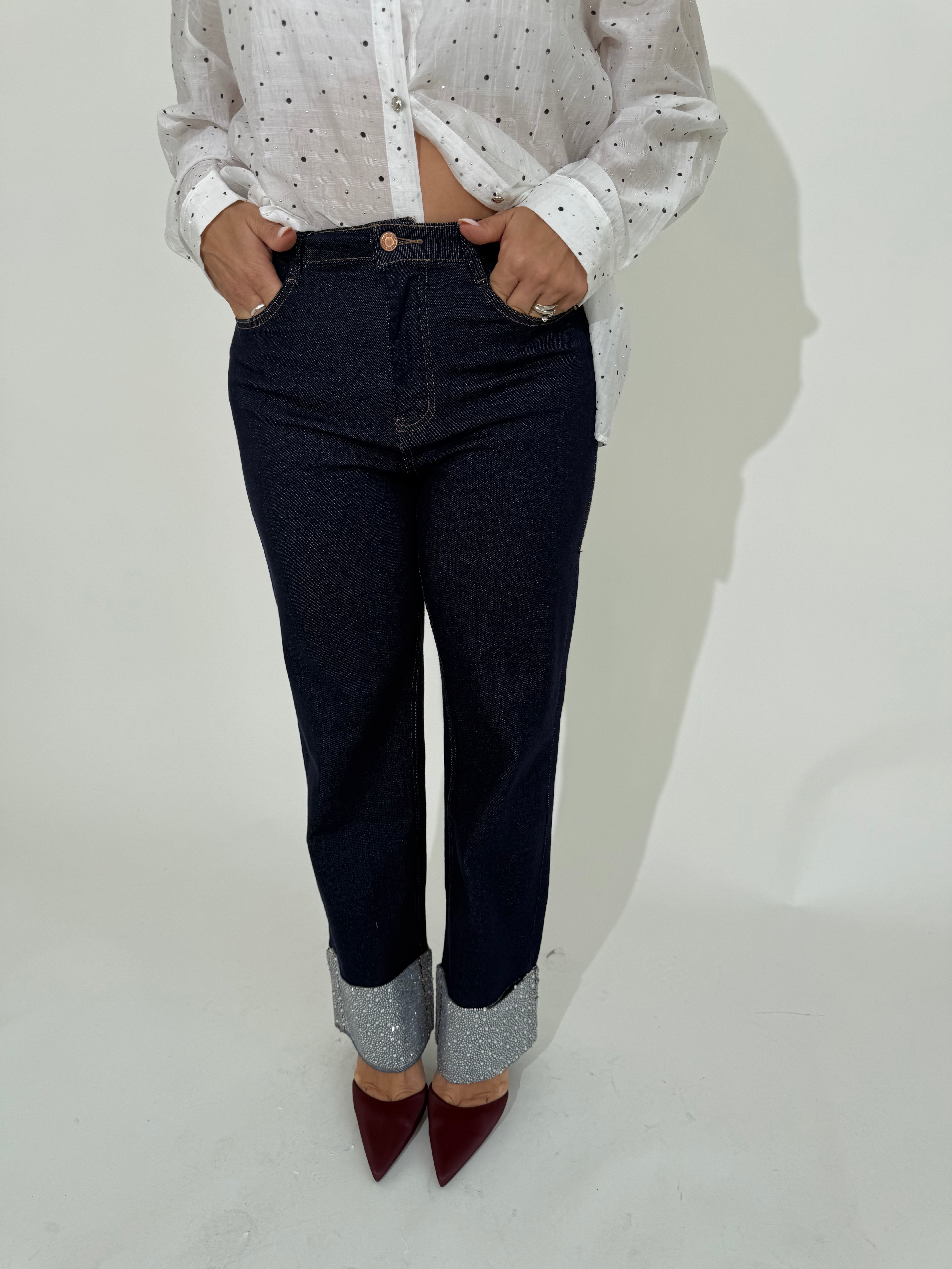 Jeans piegone strass