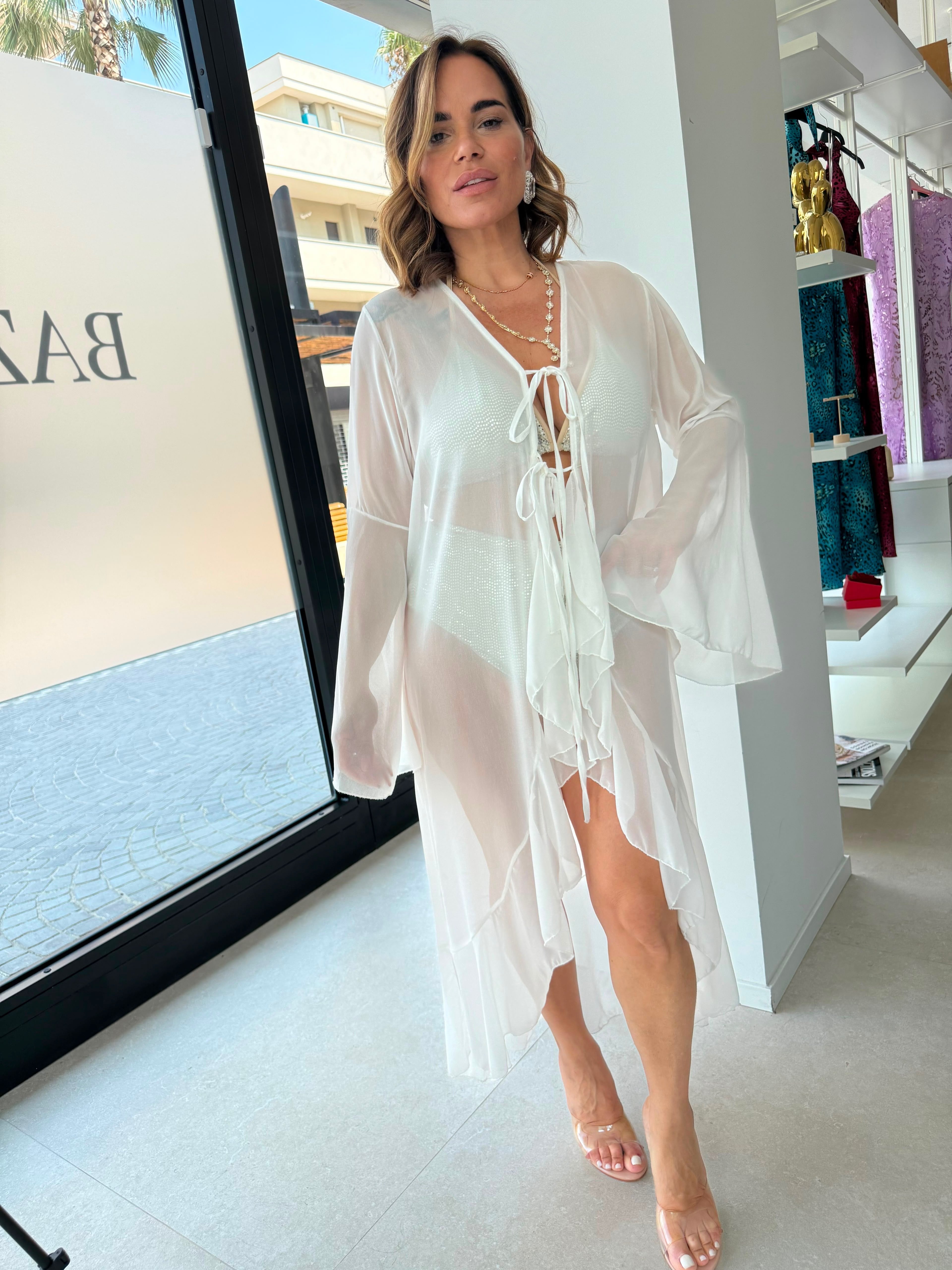 Kimono velato con rouches