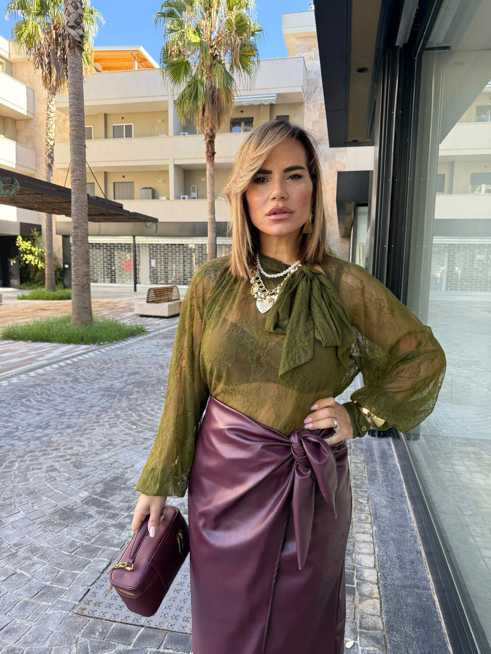 Camicia fiocco in pizzo curvy