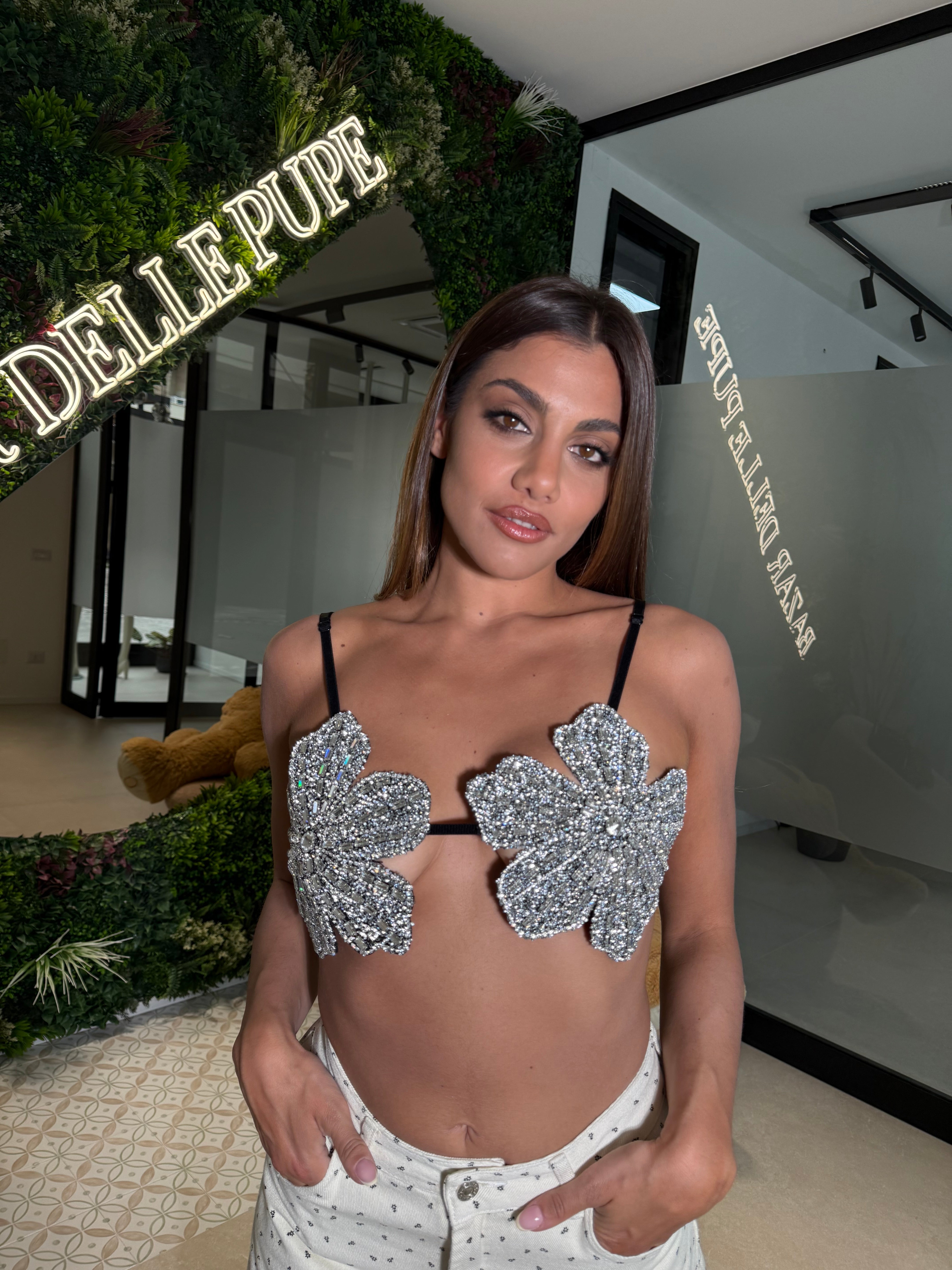 Top big fiore strass