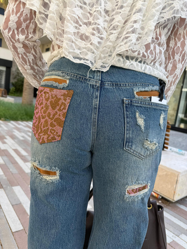 Jeans strass animalier curvy