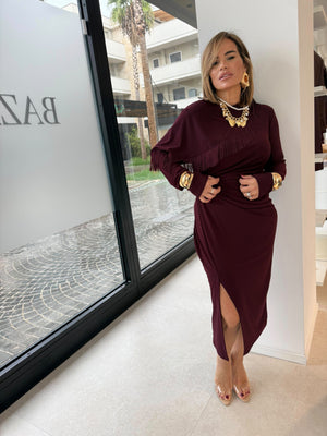 Abito midi con effetto mantella frange curvy