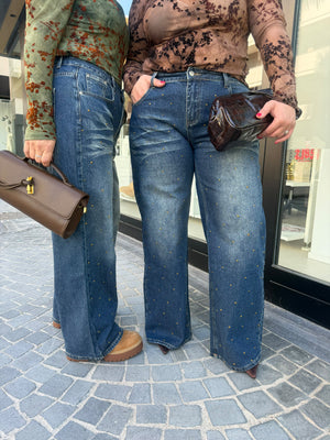 Jeans palazzo curvy strass gold