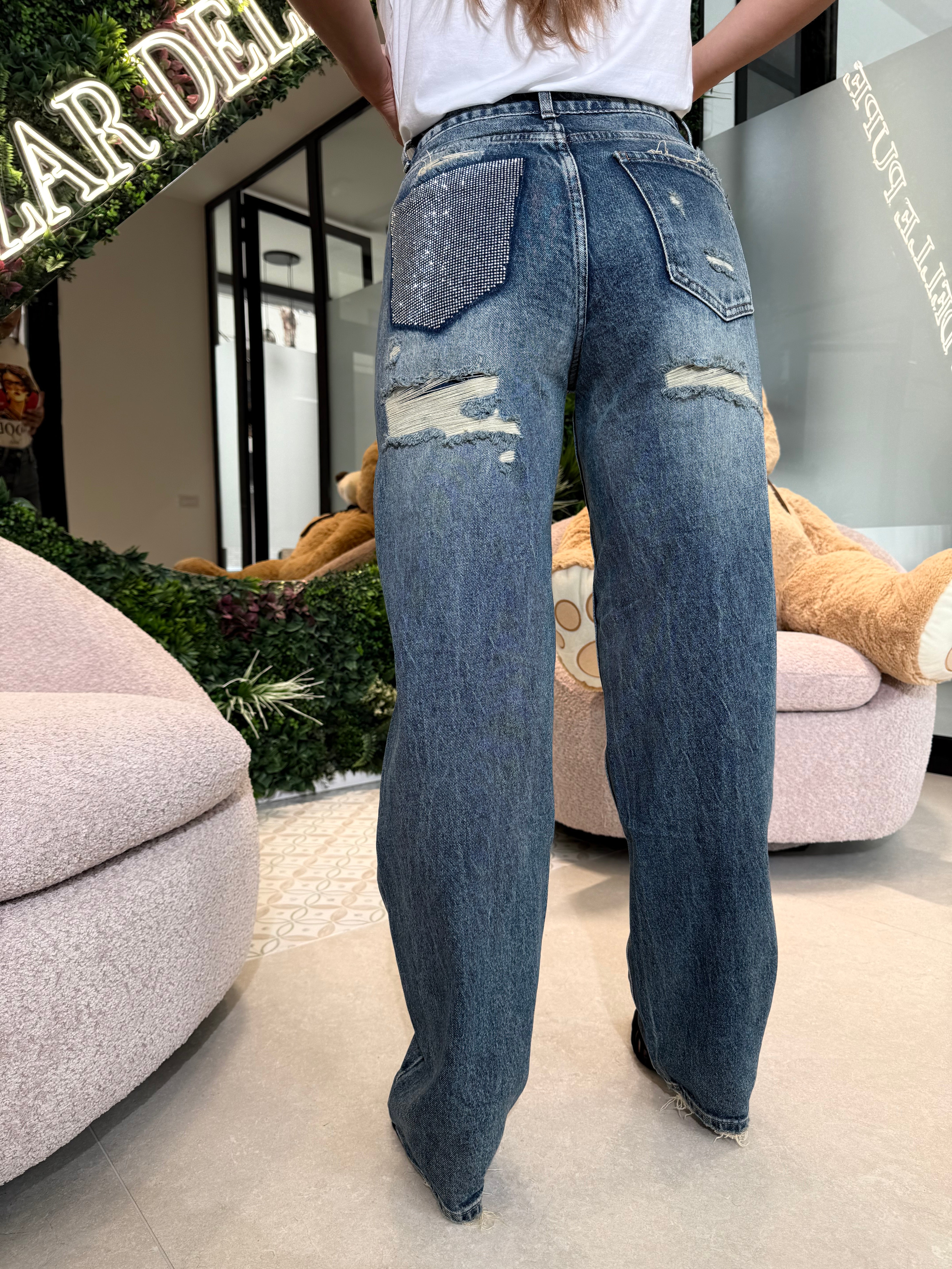 Jeans tasca strass