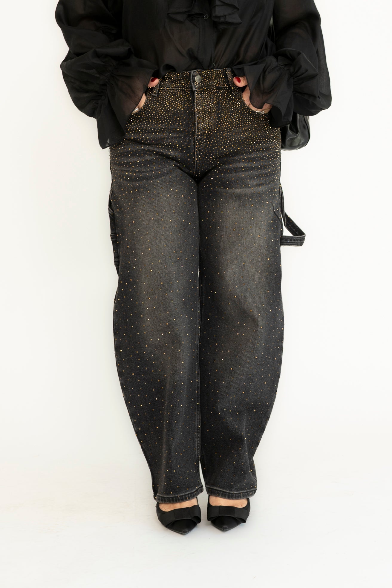 Jeans balloon con strass gold