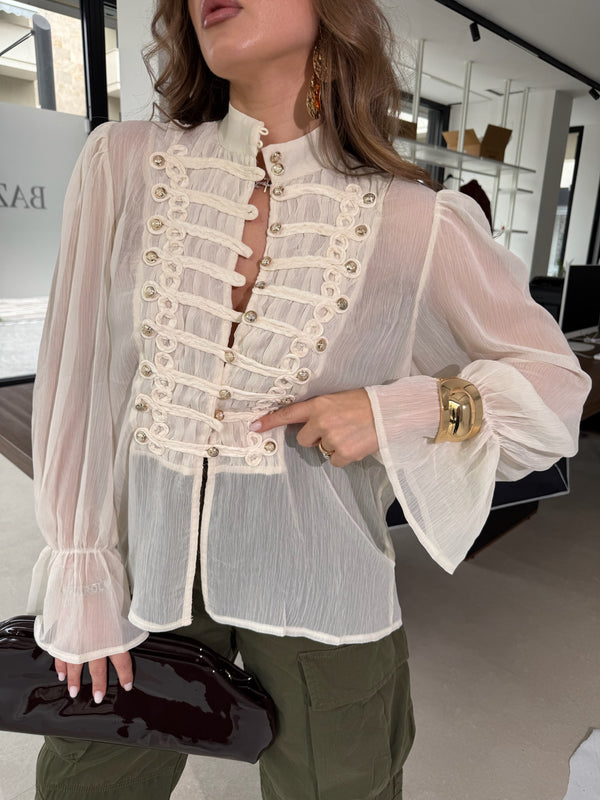 Camicia trasparente con bottoni gold