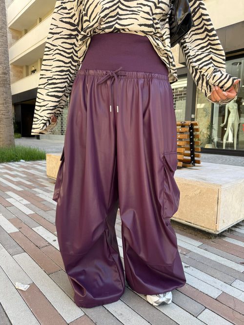 Pantalone ecopelle violet