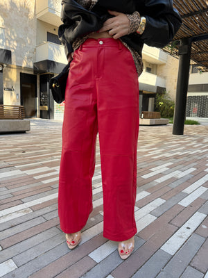 Pantalone palazzo in ecopelle red