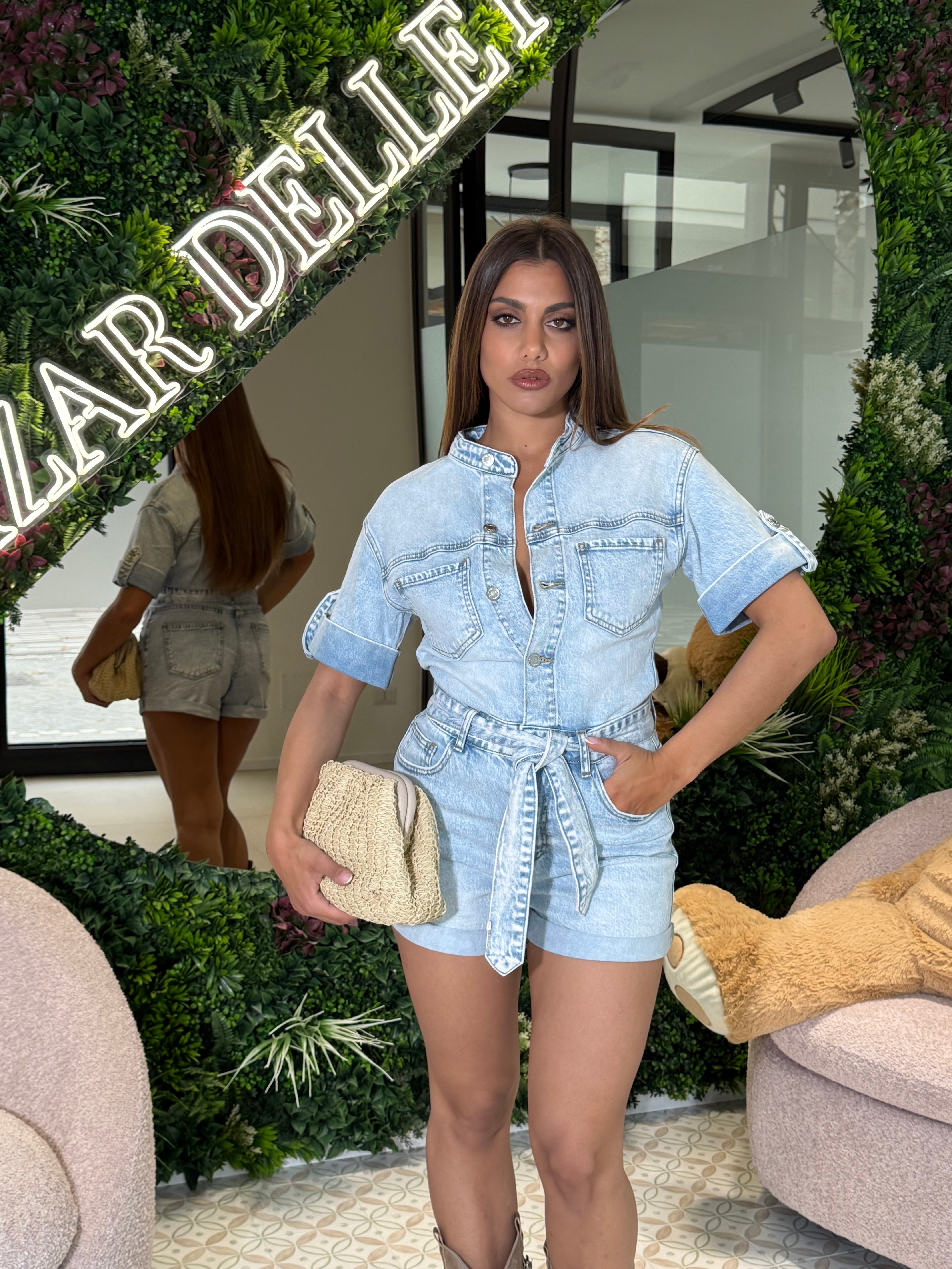 Tutina denim mezza manica