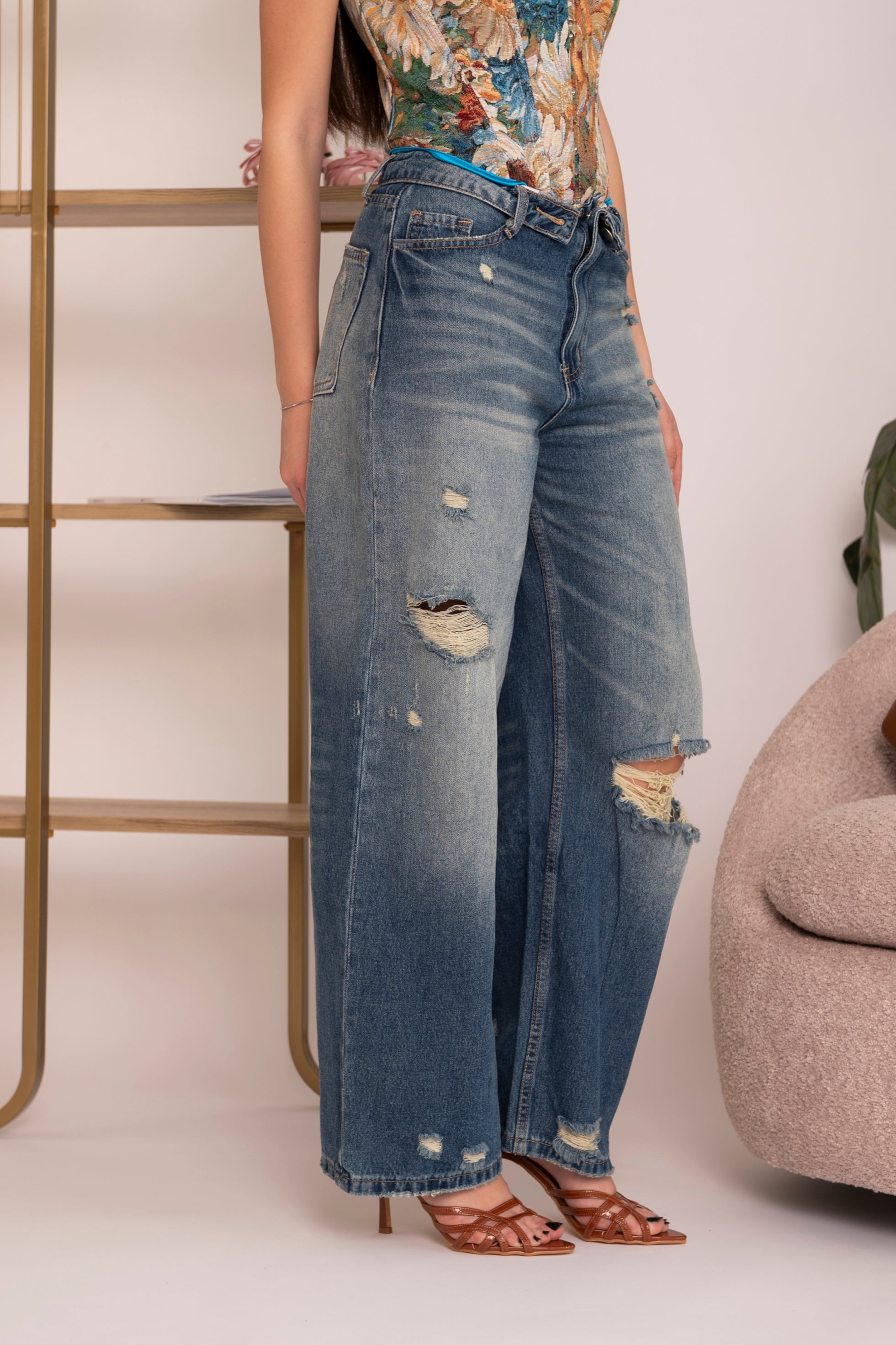 Jeans Mom Fit con risvolto
