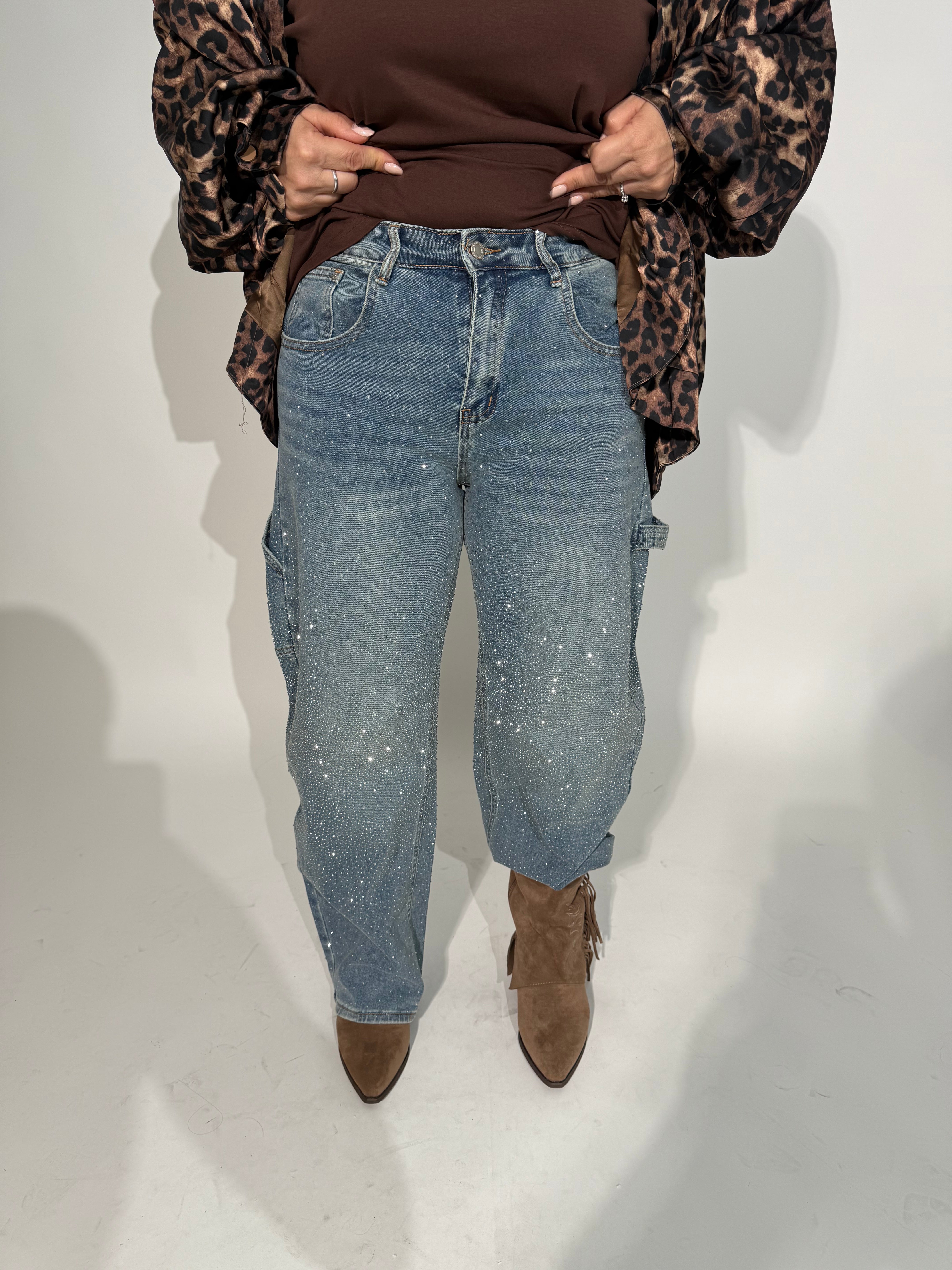 Jeans ballon sabbiato strass
