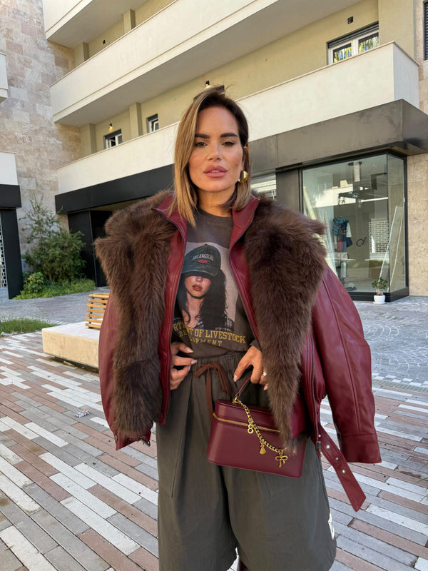 Bomber ecopelle con pelliccia by Lumina