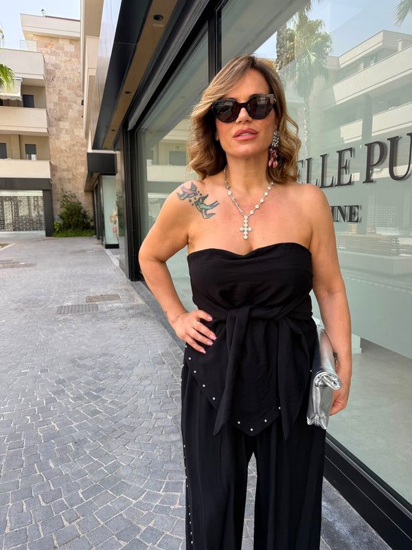 Cordset in lino a fascia con borchie curvy