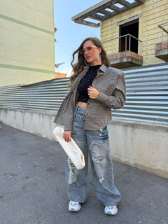 Camicia a quadri con spallina