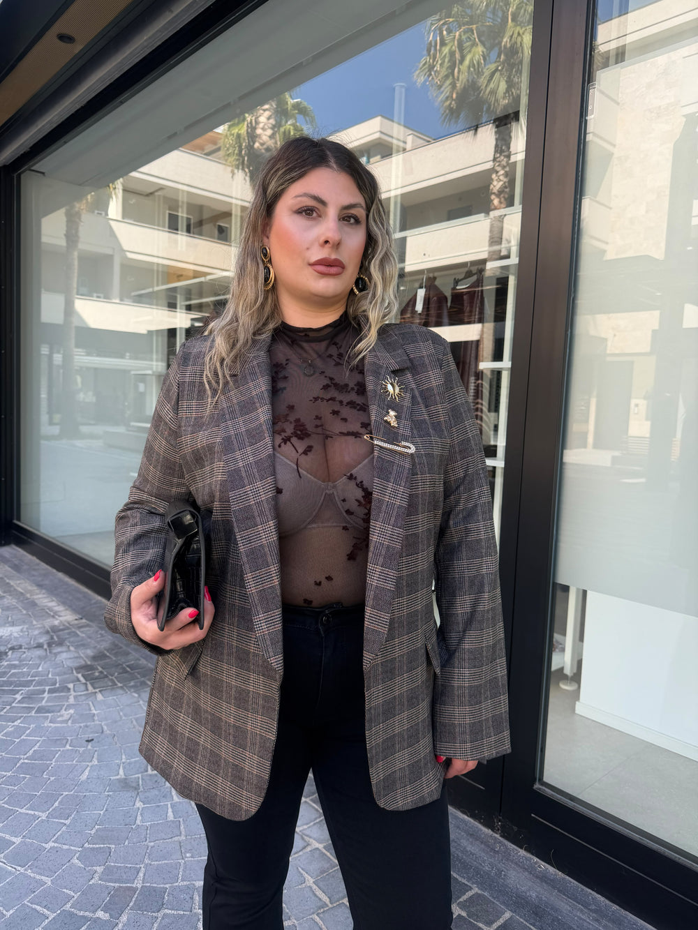 Giacca quadri spilla curvy