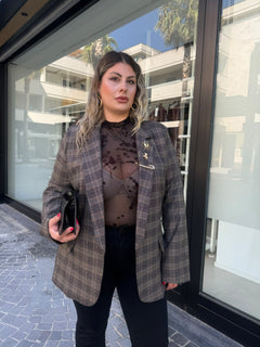 Giacca quadri spilla curvy