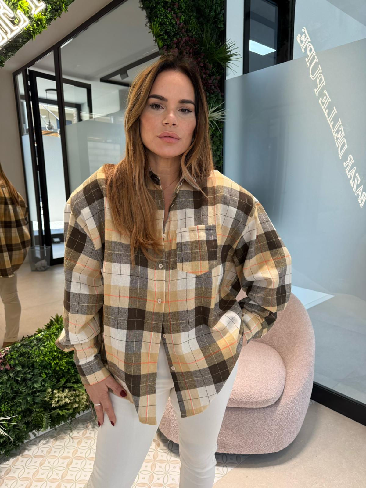 Camicia quadroni flanella beige